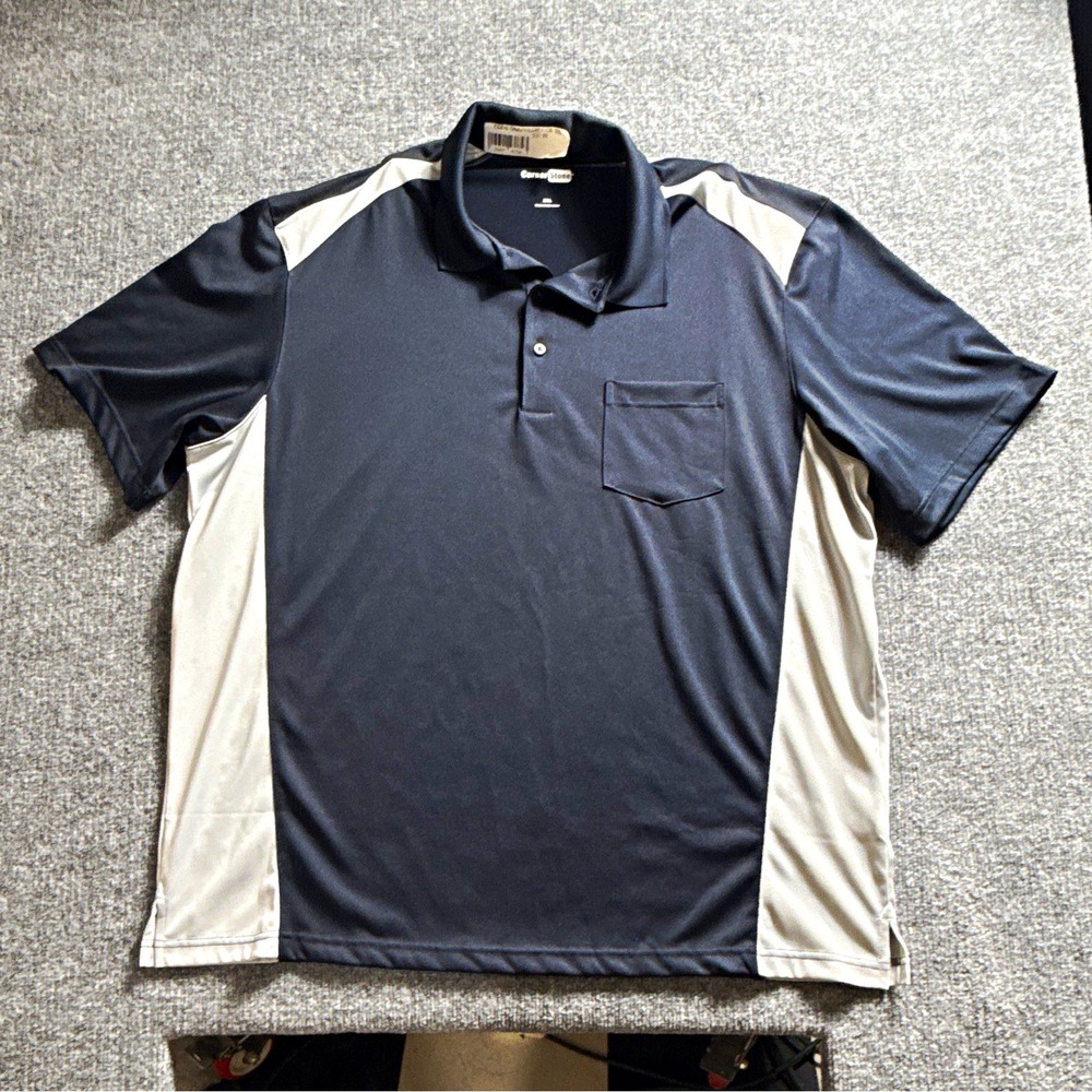 CornerStone Mens Polo Shirt 3XL Navy Gray Colorblock Pocket Short Sleeve Button
